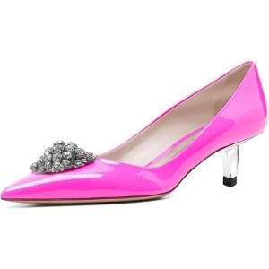 imageFSJ Women Pointed Toe Low Kitten Heel Pumps Studded Crystal Buckle Slip On Comfort Ladies Daily Dressy Shoes Size 415 USHot Pink