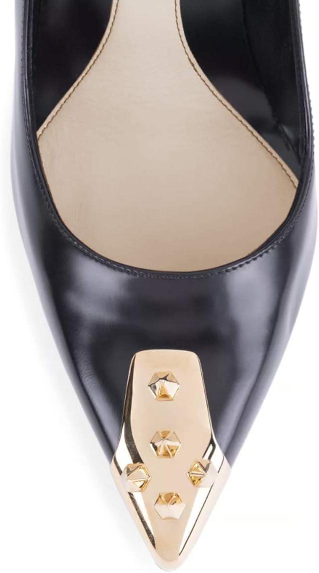 imageFSJ Women Chic Metallic Rivets Pointed Toe Slip On Pumps High Stiletto Gold Heels Party Cocktail Prom Shoes 415 USBlack