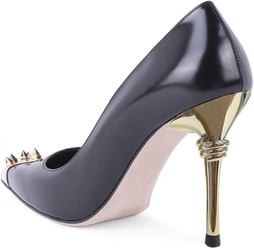 imageFSJ Women Chic Metallic Rivets Pointed Toe Slip On Pumps High Stiletto Gold Heels Party Cocktail Prom Shoes 415 USBlack