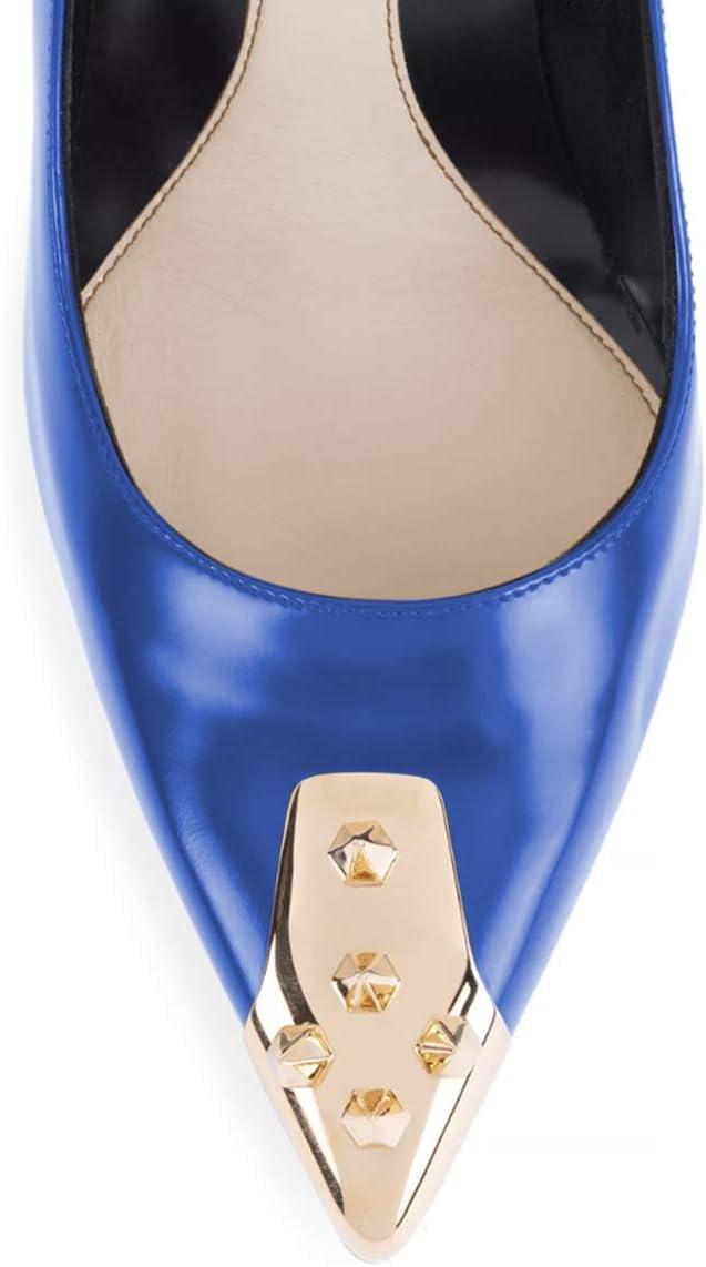 imageFSJ Women Chic Metallic Rivets Pointed Toe Slip On Pumps High Stiletto Gold Heels Party Cocktail Prom Shoes 415 USBlue