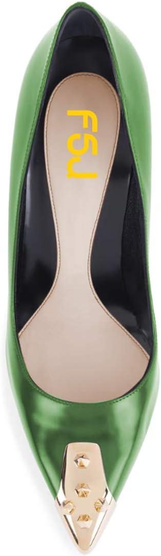 imageFSJ Women Chic Metallic Rivets Pointed Toe Slip On Pumps High Stiletto Gold Heels Party Cocktail Prom Shoes 415 USGreen