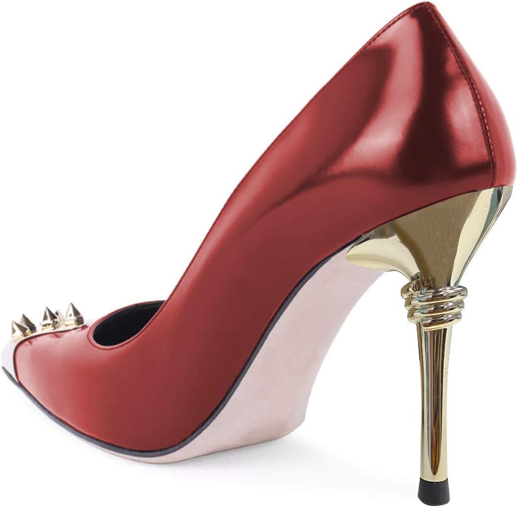 imageFSJ Women Chic Metallic Rivets Pointed Toe Slip On Pumps High Stiletto Gold Heels Party Cocktail Prom Shoes 415 USRed
