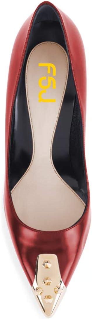 imageFSJ Women Chic Metallic Rivets Pointed Toe Slip On Pumps High Stiletto Gold Heels Party Cocktail Prom Shoes 415 USRed
