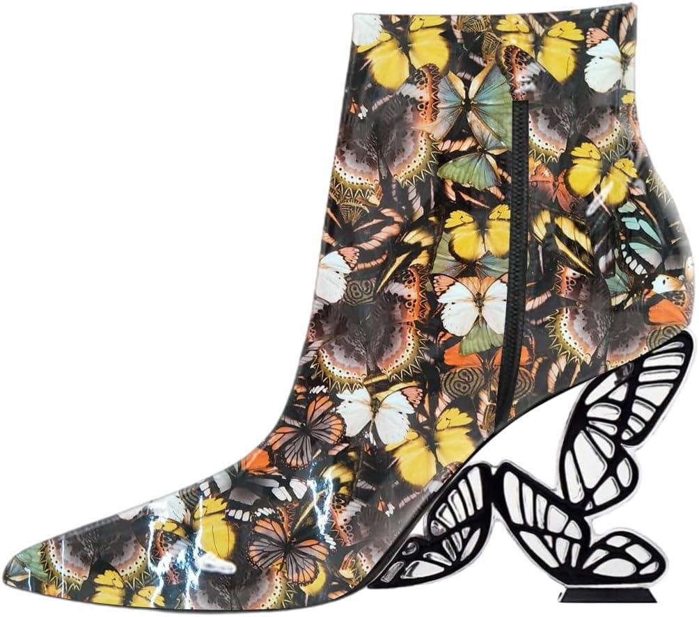 imageFSJ Women Chic Pointed Toe Butterfly High Heel Ankle Boots Side Zipper Glossy Leather Booties Casual Fashion Party Shoes Size 416 USButterfly