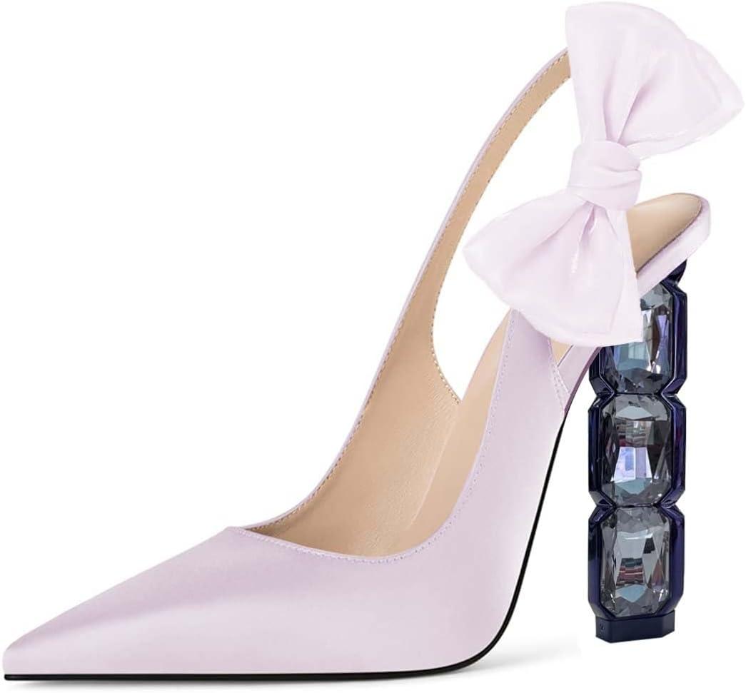 imageFSJ Women Cute Pointed Toe Stiletto High Heel Ankle Strap Pumps Rhinestone Bowknot Slingback Slip On Party Dress Shoes Size 415 USThistle Crystal Heel
