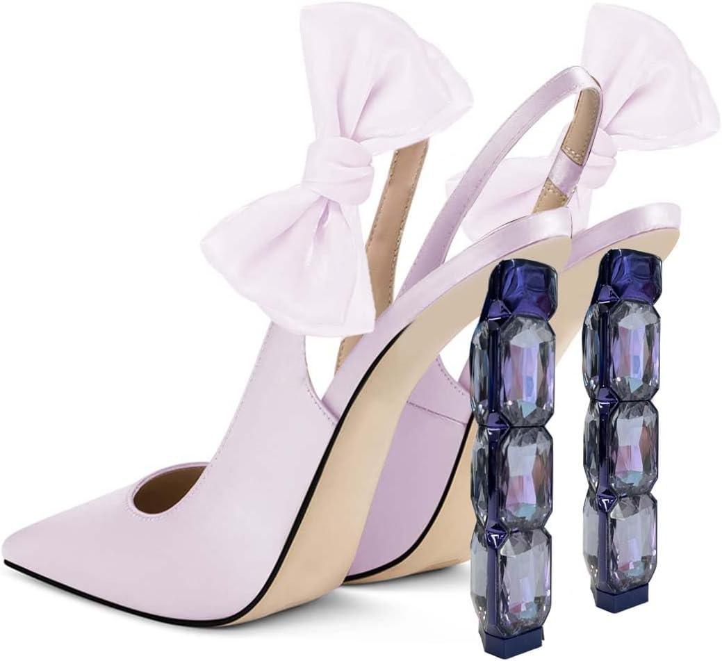 imageFSJ Women Cute Pointed Toe Stiletto High Heel Ankle Strap Pumps Rhinestone Bowknot Slingback Slip On Party Dress Shoes Size 415 USThistle Crystal Heel