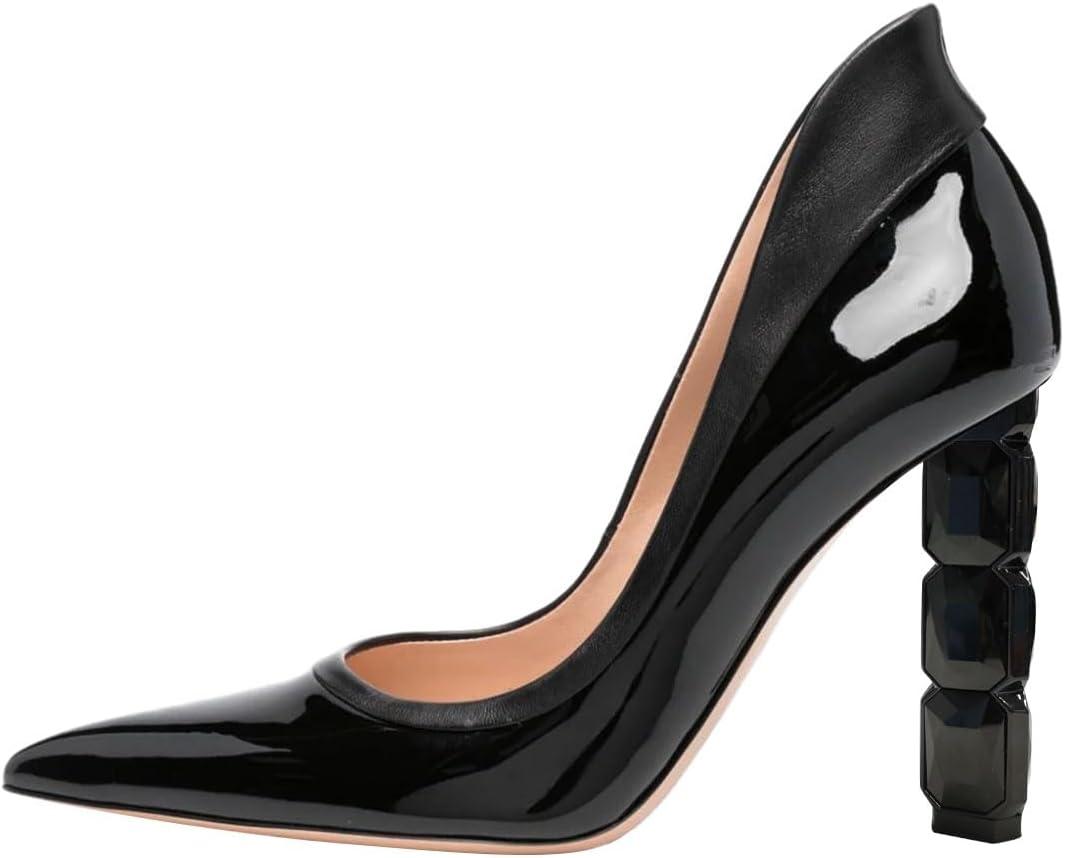 imageFSJ Women Pointed Toe Slip On Crystal Pumps Gorgeous Three Diamonds High Heel Bridal Wedding Comfort Party Dress Shoes Size 416 USBlack