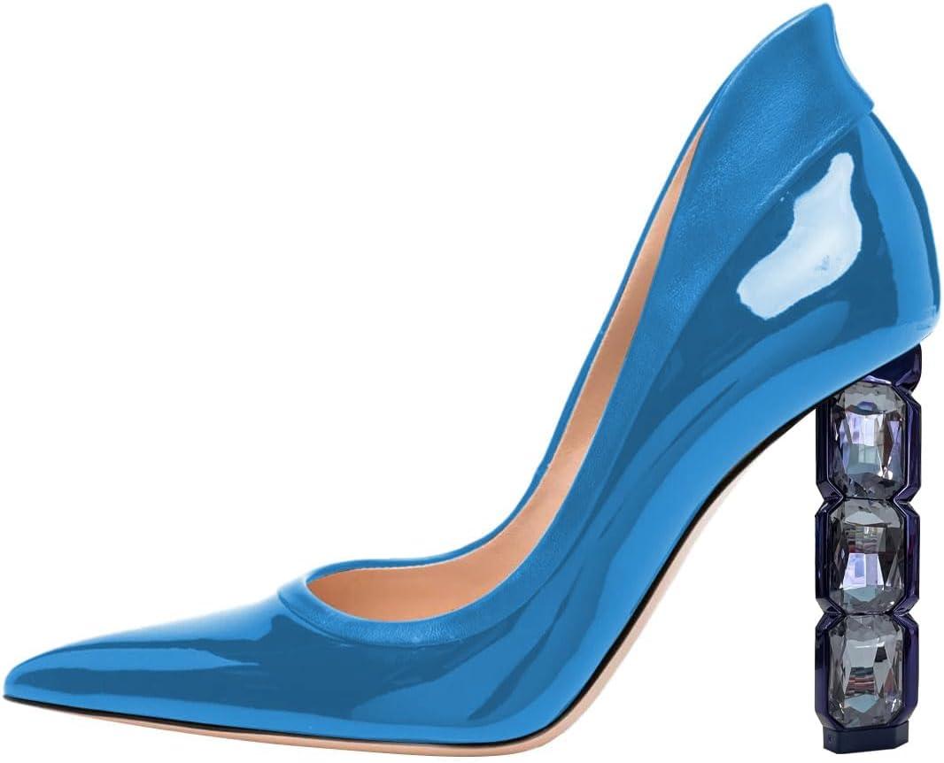 imageFSJ Women Pointed Toe Slip On Crystal Pumps Gorgeous Three Diamonds High Heel Bridal Wedding Comfort Party Dress Shoes Size 416 USBlue