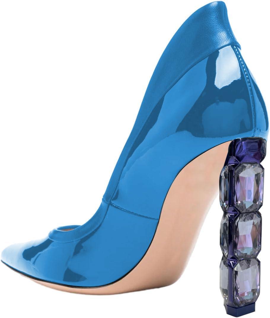 imageFSJ Women Pointed Toe Slip On Crystal Pumps Gorgeous Three Diamonds High Heel Bridal Wedding Comfort Party Dress Shoes Size 416 USBlue