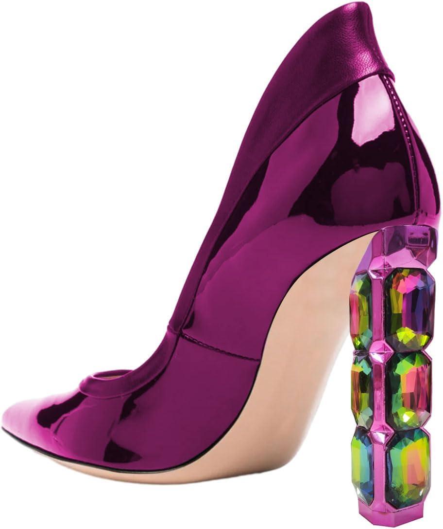 imageFSJ Women Pointed Toe Slip On Crystal Pumps Gorgeous Three Diamonds High Heel Bridal Wedding Comfort Party Dress Shoes Size 416 USFuchsia