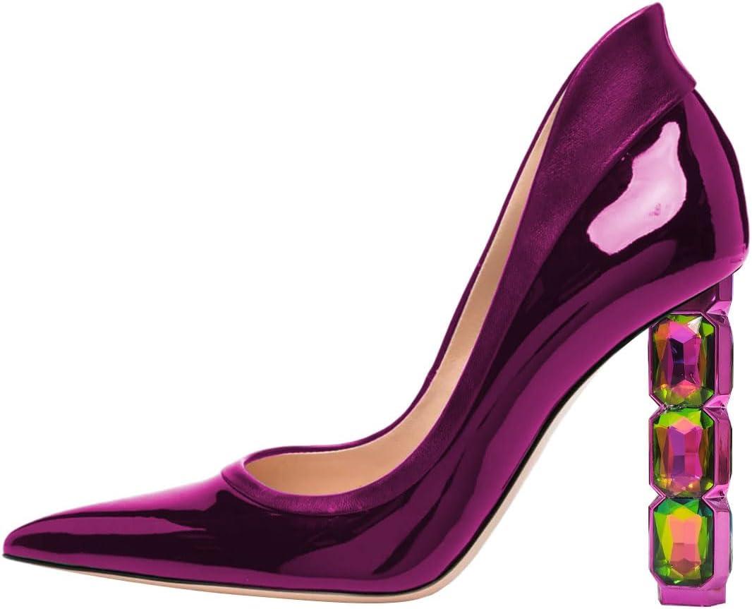 imageFSJ Women Pointed Toe Slip On Crystal Pumps Gorgeous Three Diamonds High Heel Bridal Wedding Comfort Party Dress Shoes Size 416 USFuchsia