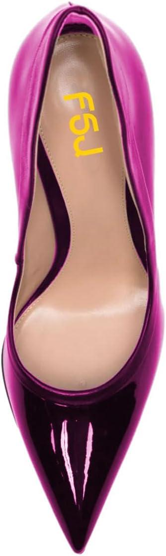 imageFSJ Women Pointed Toe Slip On Crystal Pumps Gorgeous Three Diamonds High Heel Bridal Wedding Comfort Party Dress Shoes Size 416 USFuchsia