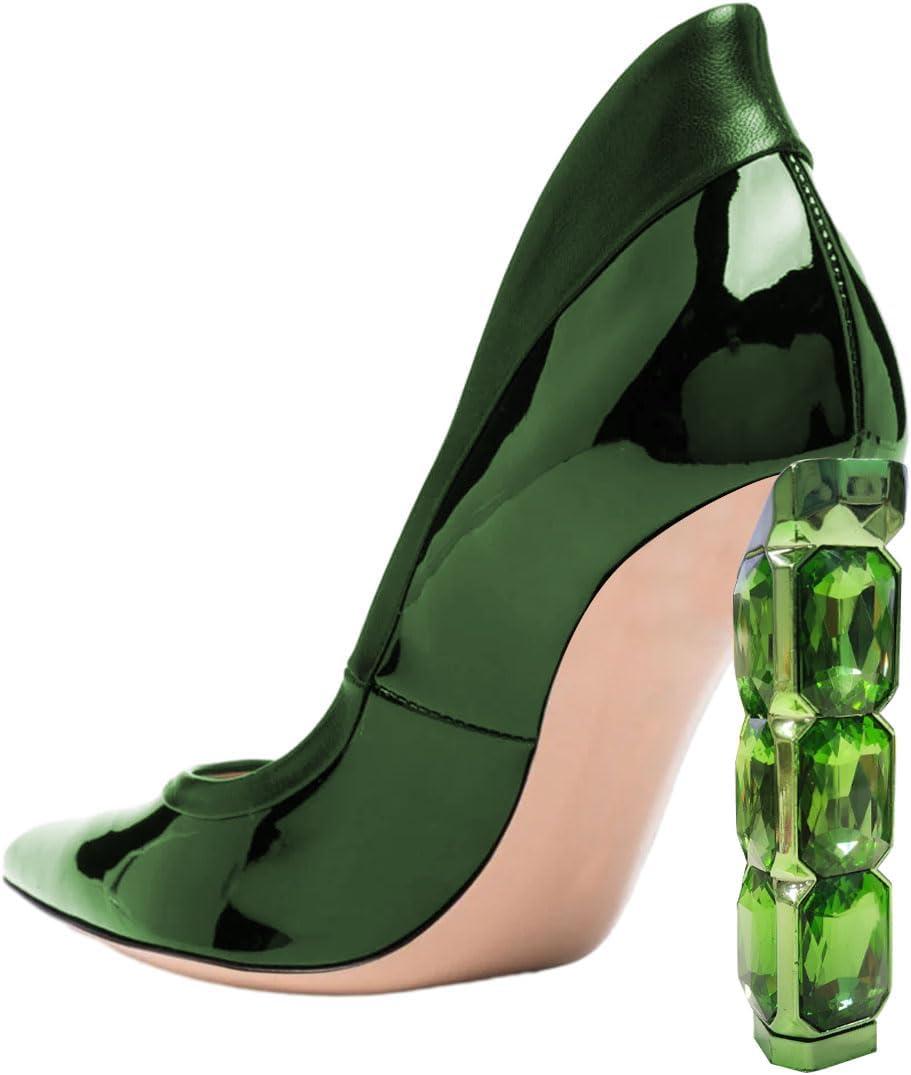 imageFSJ Women Pointed Toe Slip On Crystal Pumps Gorgeous Three Diamonds High Heel Bridal Wedding Comfort Party Dress Shoes Size 416 USGreen