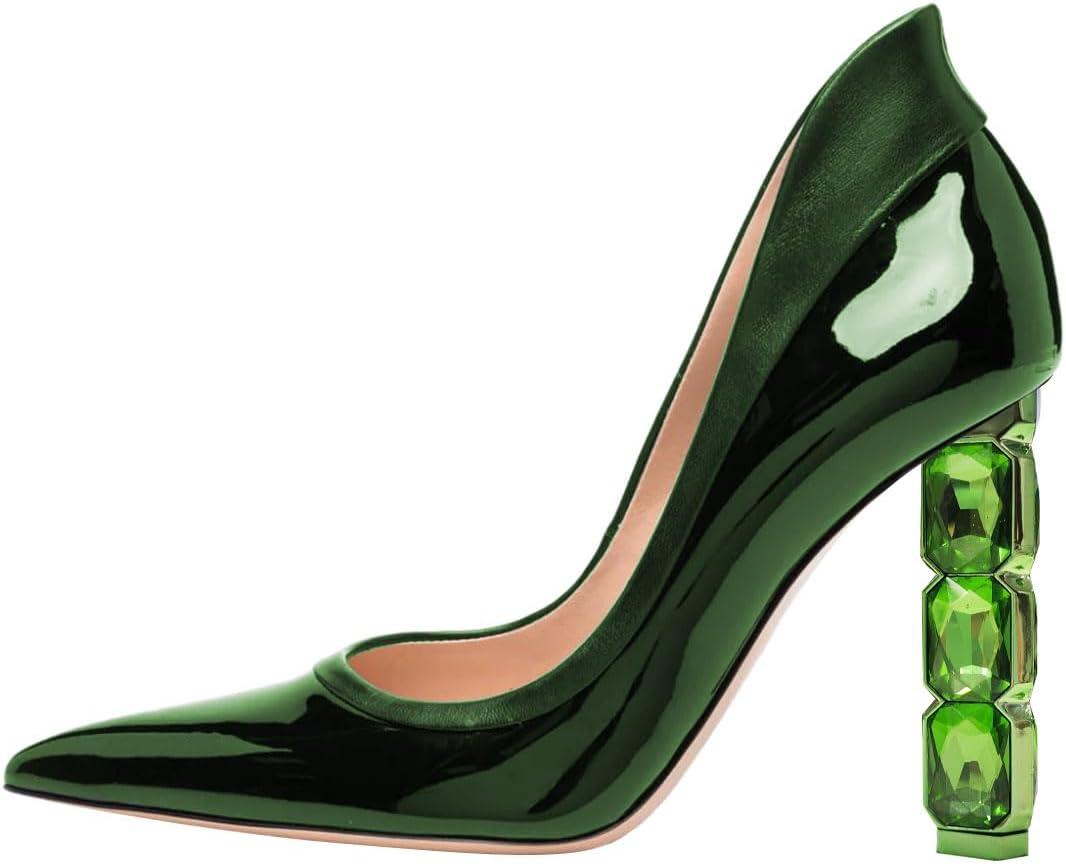 imageFSJ Women Pointed Toe Slip On Crystal Pumps Gorgeous Three Diamonds High Heel Bridal Wedding Comfort Party Dress Shoes Size 416 USGreen