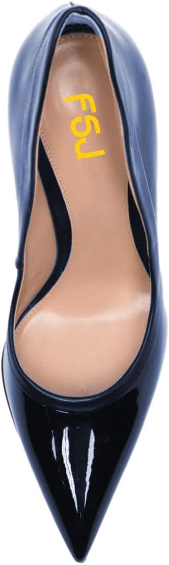 imageFSJ Women Pointed Toe Slip On Crystal Pumps Gorgeous Three Diamonds High Heel Bridal Wedding Comfort Party Dress Shoes Size 416 USNavy Blue