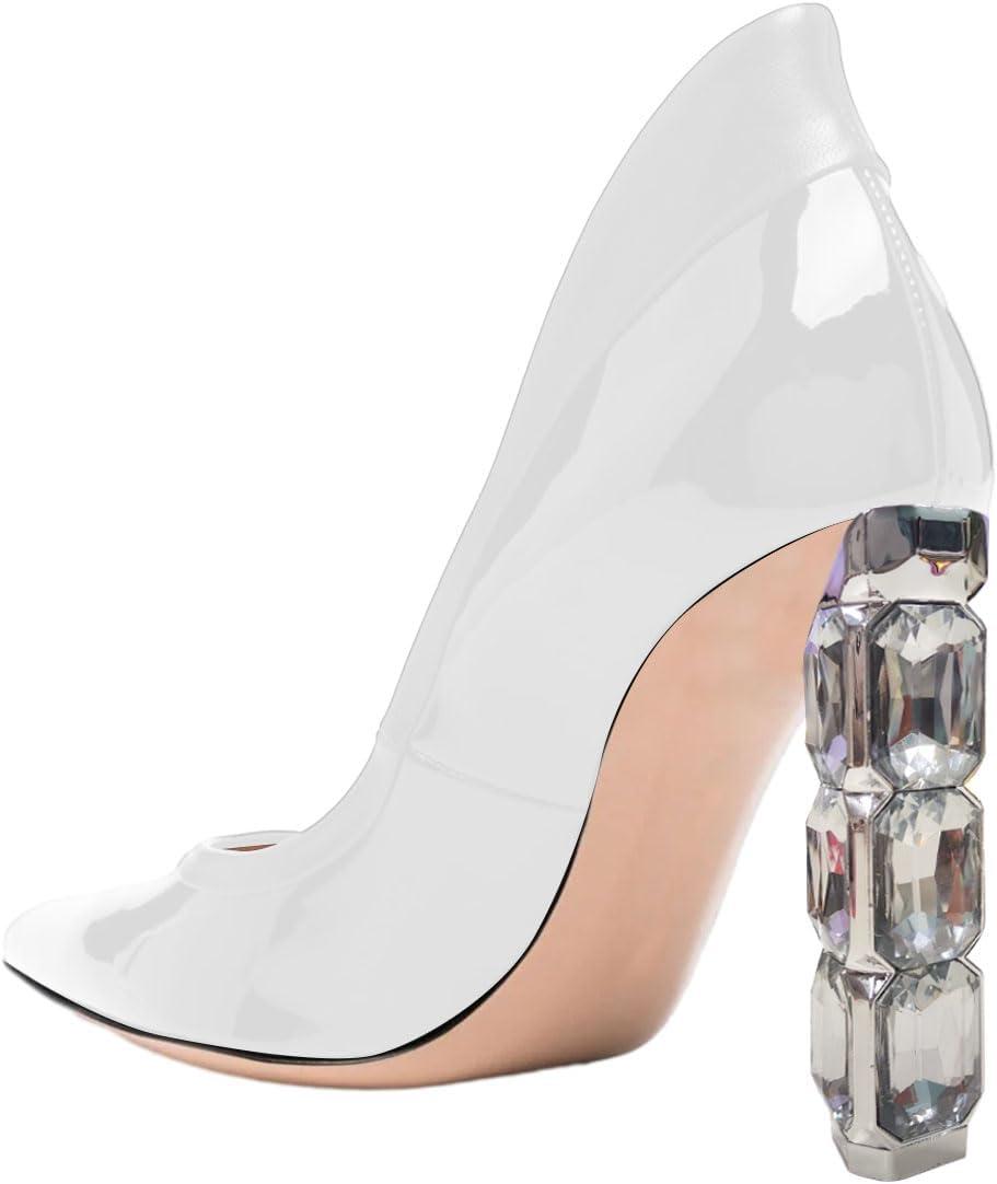 imageFSJ Women Pointed Toe Slip On Crystal Pumps Gorgeous Three Diamonds High Heel Bridal Wedding Comfort Party Dress Shoes Size 416 USWhite