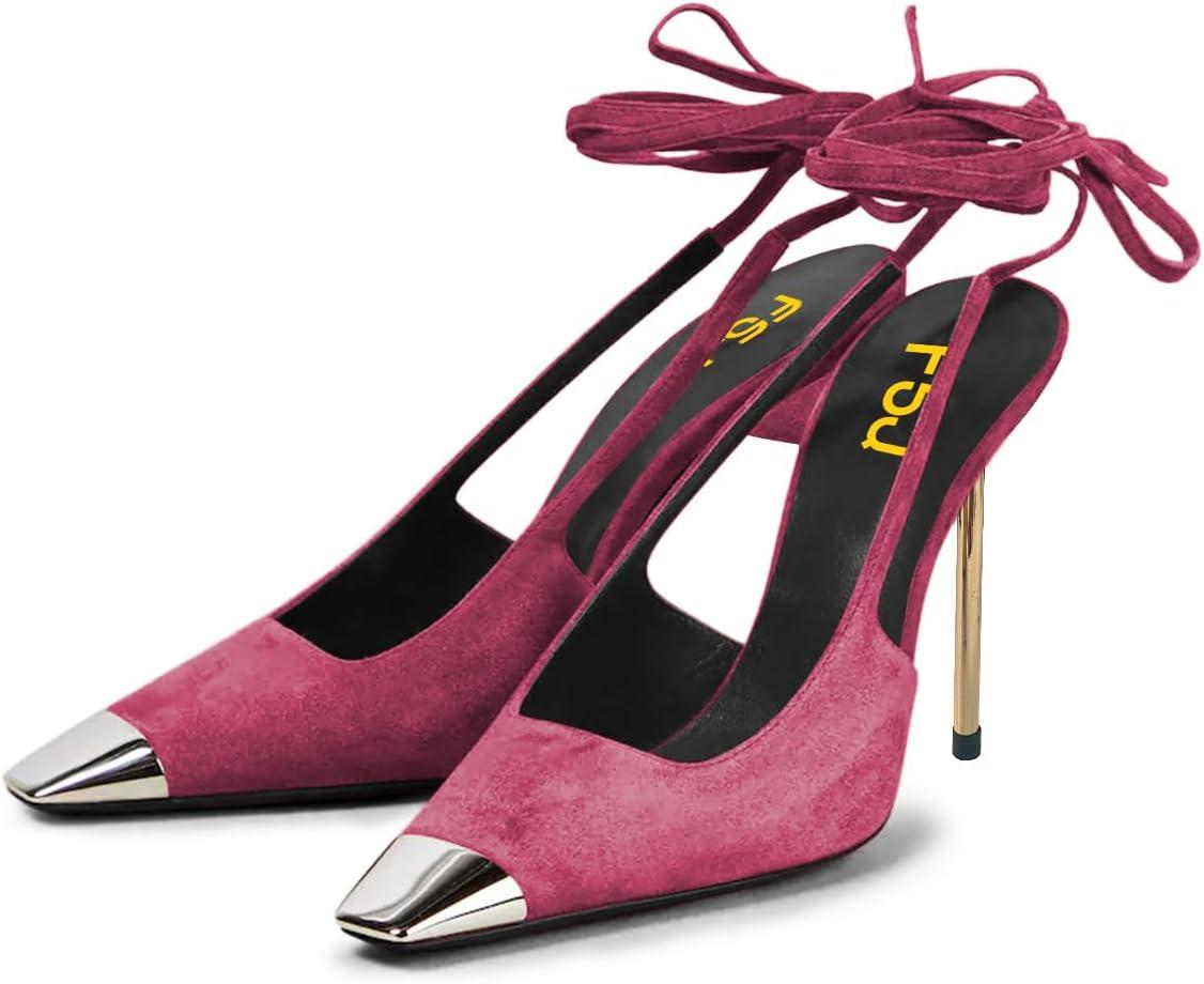 imageFSJ Women Sexy Laceup Slingback Pumps Closed Cap Toe Strappy Stiletto Heel Sandals Cocktail Nightclub Party Shoes Size 415 USMagenta