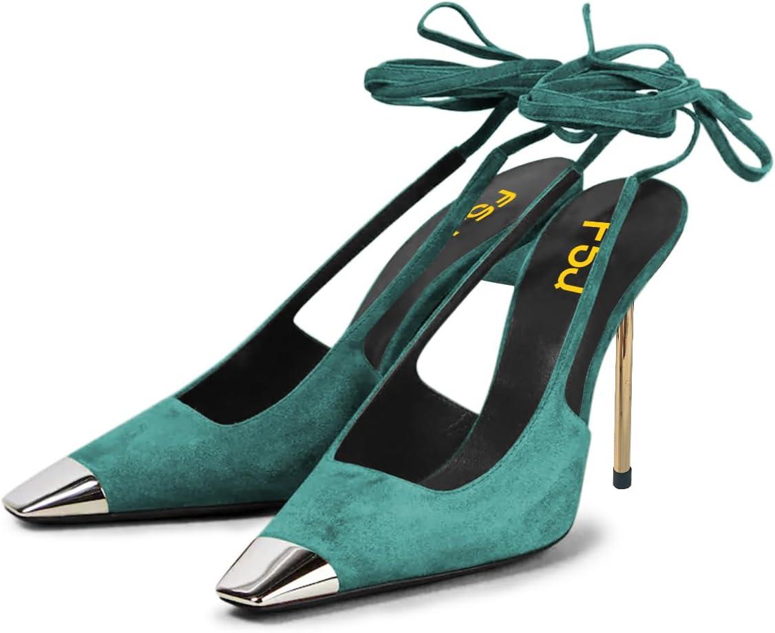 imageFSJ Women Sexy Laceup Slingback Pumps Closed Cap Toe Strappy Stiletto Heel Sandals Cocktail Nightclub Party Shoes Size 415 USTeal