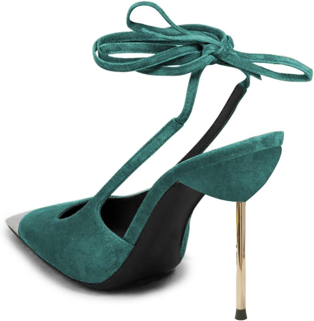 imageFSJ Women Sexy Laceup Slingback Pumps Closed Cap Toe Strappy Stiletto Heel Sandals Cocktail Nightclub Party Shoes Size 415 USTeal