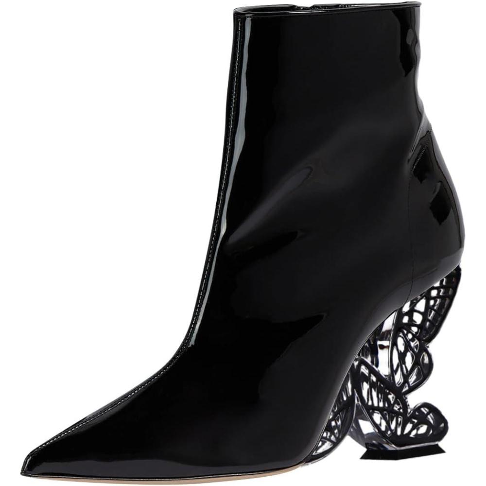 imageFSJ Women Chic Pointed Toe Butterfly High Heel Ankle Boots Side Zipper Glossy Leather Booties Casual Fashion Party Shoes Size 416 USBlack