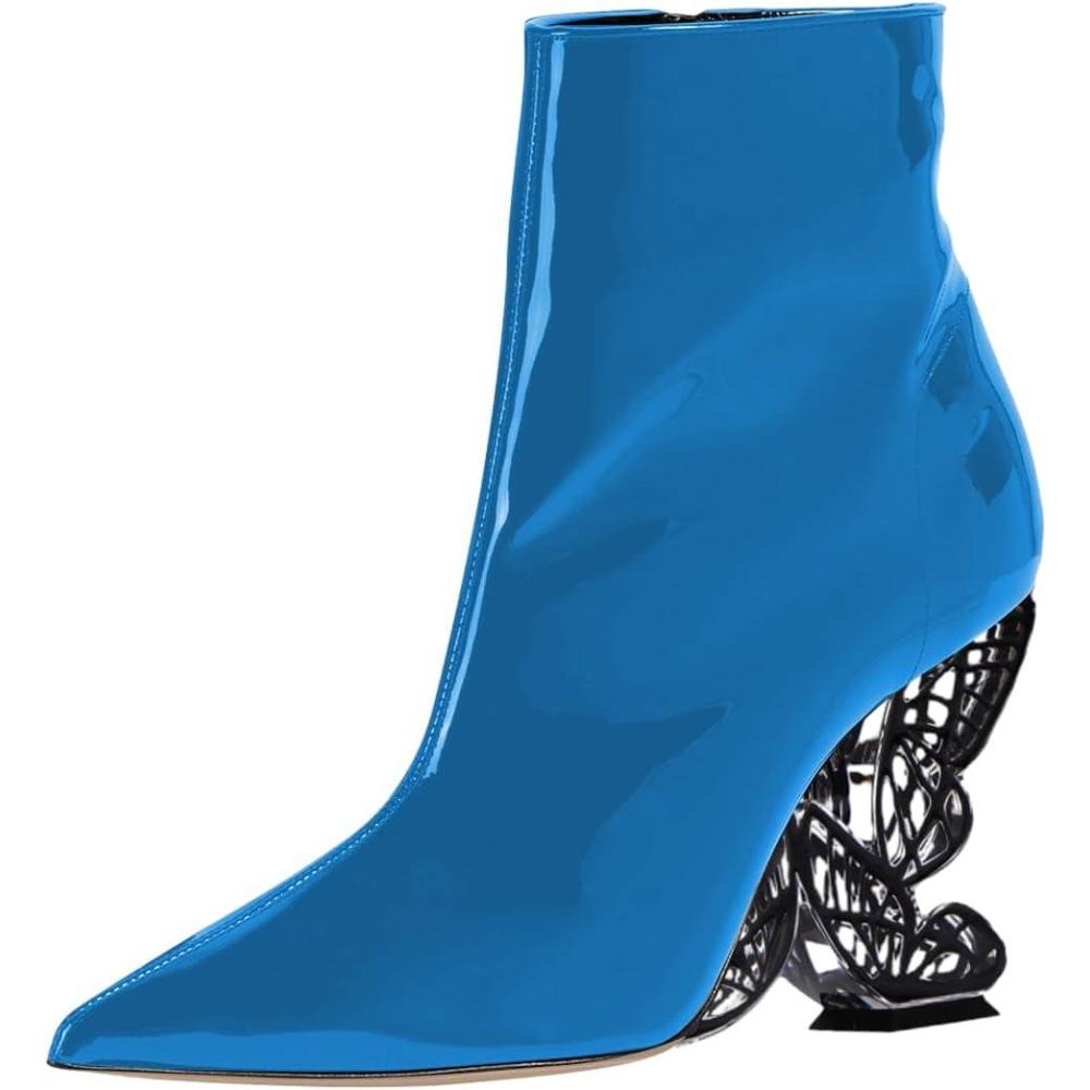 imageFSJ Women Chic Pointed Toe Butterfly High Heel Ankle Boots Side Zipper Glossy Leather Booties Casual Fashion Party Shoes Size 416 USDeepskyblue