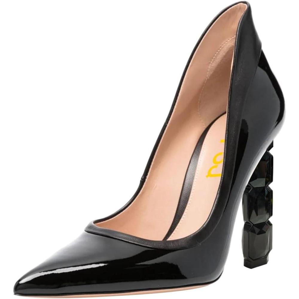 imageFSJ Women Pointed Toe Slip On Crystal Pumps Gorgeous Three Diamonds High Heel Bridal Wedding Comfort Party Dress Shoes Size 416 USBlack