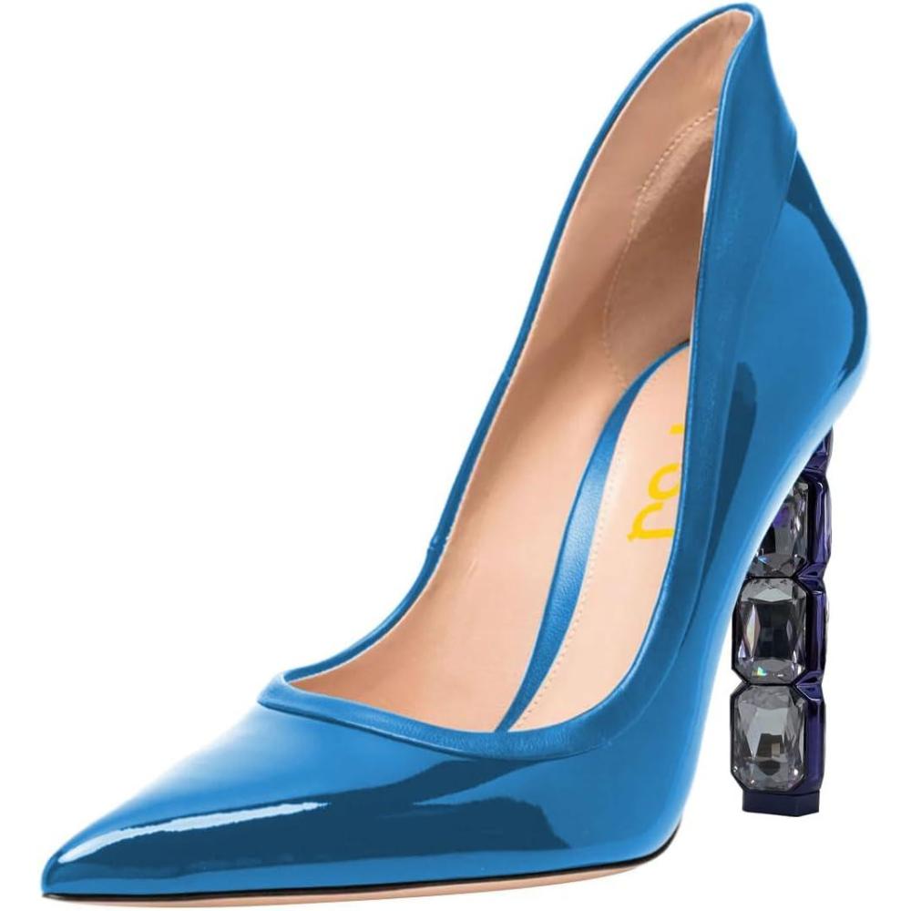 imageFSJ Women Pointed Toe Slip On Crystal Pumps Gorgeous Three Diamonds High Heel Bridal Wedding Comfort Party Dress Shoes Size 416 USBlue