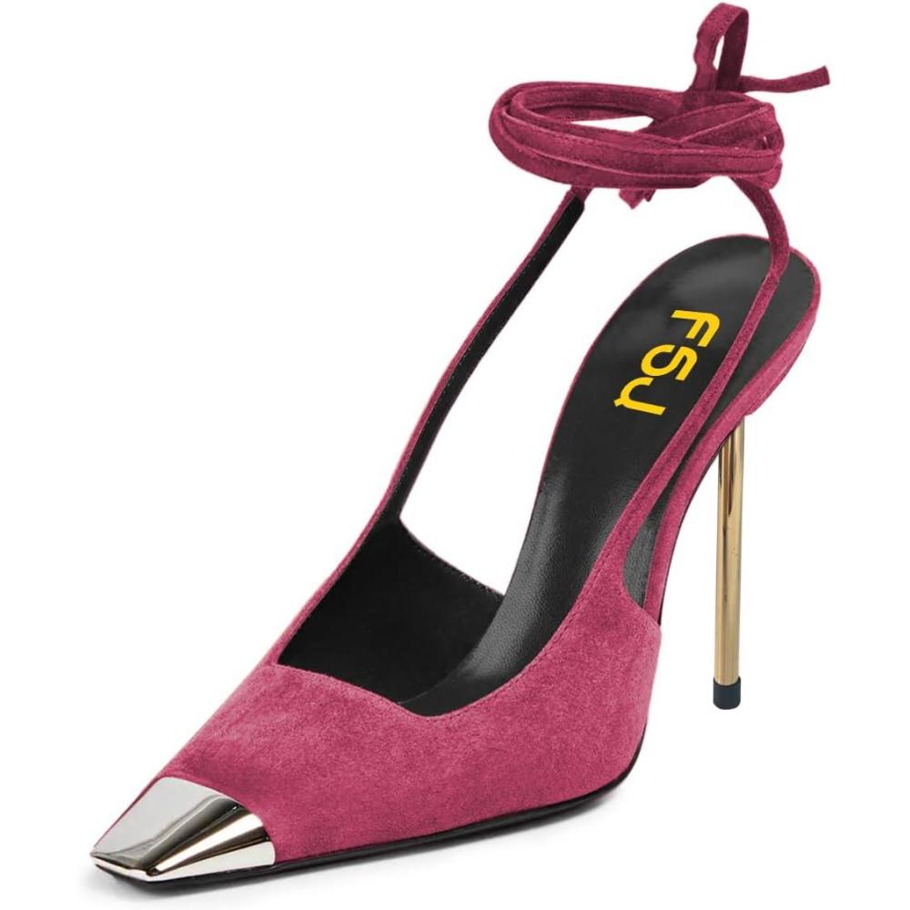 imageFSJ Women Sexy Laceup Slingback Pumps Closed Cap Toe Strappy Stiletto Heel Sandals Cocktail Nightclub Party Shoes Size 415 USMagenta