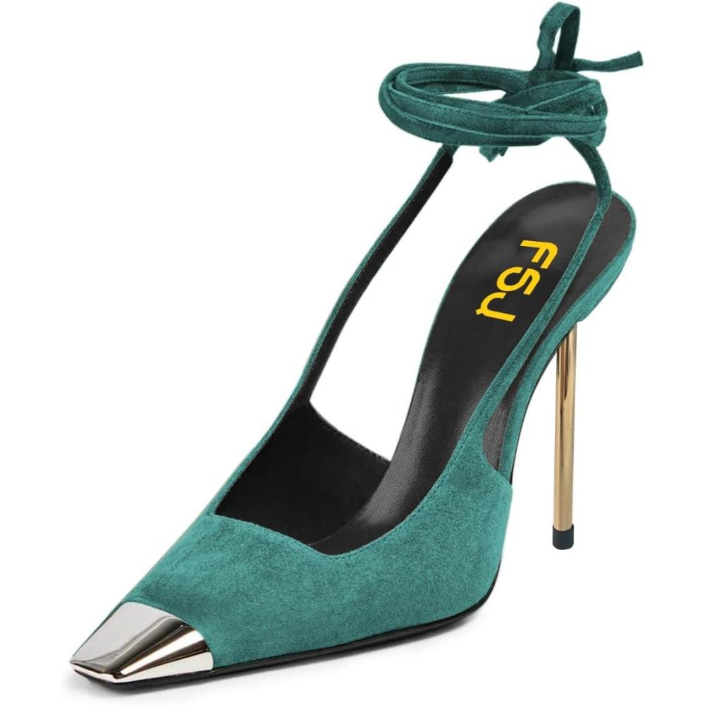 imageFSJ Women Sexy Laceup Slingback Pumps Closed Cap Toe Strappy Stiletto Heel Sandals Cocktail Nightclub Party Shoes Size 415 USTeal