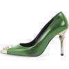 imageFSJ Women Chic Metallic Rivets Pointed Toe Slip On Pumps High Stiletto Gold Heels Party Cocktail Prom Shoes 415 USGreen