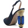 imageFSJ Women Crystal Chunky Heel Slingback Pumps Block High Heels Sandals Sexy Pointed Toe Ankle Buckle Wedding Cocktail Shoes Size 415 USNavy Suede