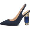 imageFSJ Women Crystal Chunky Heel Slingback Pumps Block High Heels Sandals Sexy Pointed Toe Ankle Buckle Wedding Cocktail Shoes Size 415 USNavy Suede