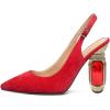 imageFSJ Women Crystal Chunky Heel Slingback Pumps Block High Heels Sandals Sexy Pointed Toe Ankle Buckle Wedding Cocktail Shoes Size 415 USRed Suede