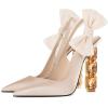 imageFSJ Women Cute Pointed Toe Stiletto High Heel Ankle Strap Pumps Rhinestone Bowknot Slingback Slip On Party Dress Shoes Size 415 USBeige Crystal Heel