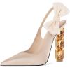 imageFSJ Women Cute Pointed Toe Stiletto High Heel Ankle Strap Pumps Rhinestone Bowknot Slingback Slip On Party Dress Shoes Size 415 USBeige Crystal Heel