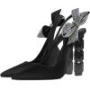 imageFSJ Women Cute Pointed Toe Stiletto High Heel Ankle Strap Pumps Rhinestone Bowknot Slingback Slip On Party Dress Shoes Size 415 USBlack Crystal Heel