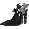 imageFSJ Women Cute Pointed Toe Stiletto High Heel Ankle Strap Pumps Rhinestone Bowknot Slingback Slip On Party Dress Shoes Size 415 USBlack Crystal Heel
