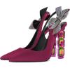 imageFSJ Women Cute Pointed Toe Stiletto High Heel Ankle Strap Pumps Rhinestone Bowknot Slingback Slip On Party Dress Shoes Size 415 USFuchsia Crystal Heel