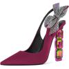 imageFSJ Women Cute Pointed Toe Stiletto High Heel Ankle Strap Pumps Rhinestone Bowknot Slingback Slip On Party Dress Shoes Size 415 USFuchsia Crystal Heel