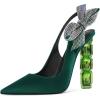 imageFSJ Women Cute Pointed Toe Stiletto High Heel Ankle Strap Pumps Rhinestone Bowknot Slingback Slip On Party Dress Shoes Size 415 USGreen Crystal Heel