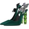 imageFSJ Women Cute Pointed Toe Stiletto High Heel Ankle Strap Pumps Rhinestone Bowknot Slingback Slip On Party Dress Shoes Size 415 USGreen Crystal Heel