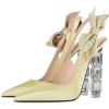 imageFSJ Women Cute Pointed Toe Stiletto High Heel Ankle Strap Pumps Rhinestone Bowknot Slingback Slip On Party Dress Shoes Size 415 USLightyellow Crystal Heel