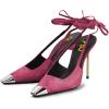 imageFSJ Women Sexy Laceup Slingback Pumps Closed Cap Toe Strappy Stiletto Heel Sandals Cocktail Nightclub Party Shoes Size 415 USMagenta
