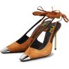 imageFSJ Women Sexy Laceup Slingback Pumps Closed Cap Toe Strappy Stiletto Heel Sandals Cocktail Nightclub Party Shoes Size 415 USOrangebrown