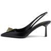 imageFSJ Women Slingback Stiletto High Heels Pumps Pointed Toe Metallic Triangle Sleek Sandals with Strech Strap Sexy Office Dress Shoes Size 416 USBlack