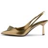 imageFSJ Women Slingback Stiletto High Heels Pumps Pointed Toe Metallic Triangle Sleek Sandals with Strech Strap Sexy Office Dress Shoes Size 416 USGold