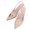 imageFSJ Women Slingback Stiletto High Heels Pumps Pointed Toe Metallic Triangle Sleek Sandals with Strech Strap Sexy Office Dress Shoes Size 416 USNude Pink