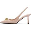 imageFSJ Women Slingback Stiletto High Heels Pumps Pointed Toe Metallic Triangle Sleek Sandals with Strech Strap Sexy Office Dress Shoes Size 416 USNude Pink