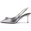 imageFSJ Women Slingback Stiletto High Heels Pumps Pointed Toe Metallic Triangle Sleek Sandals with Strech Strap Sexy Office Dress Shoes Size 416 USSilver