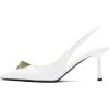 imageFSJ Women Slingback Stiletto High Heels Pumps Pointed Toe Metallic Triangle Sleek Sandals with Strech Strap Sexy Office Dress Shoes Size 416 USWhite